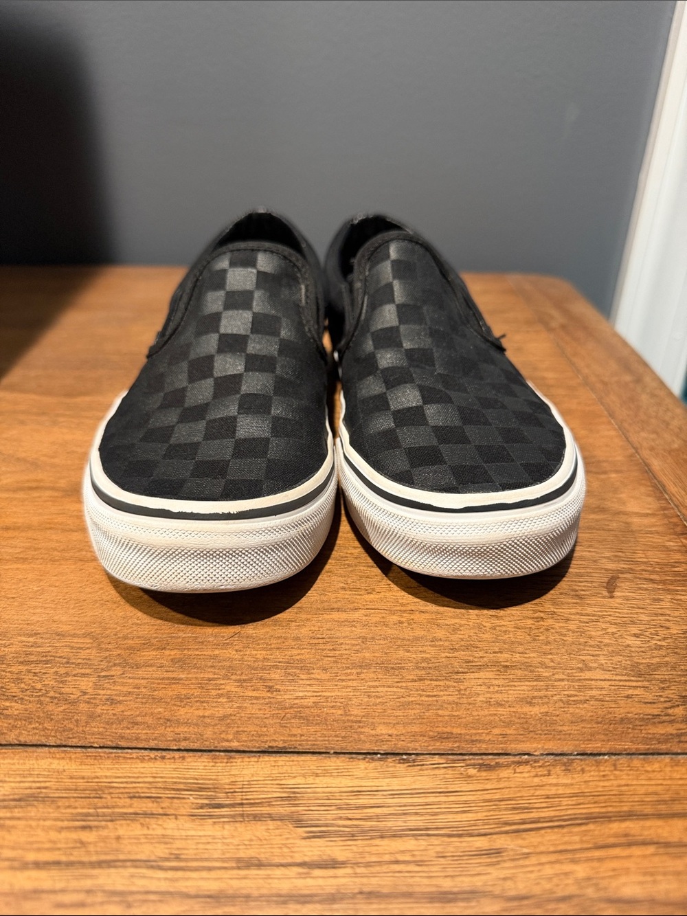 Vans Kids Classic Slip-On Checkerboard Sneakers - Black & Gray - Picture 2 of 8
